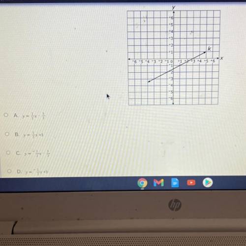 Which equation represents line k on the graph below