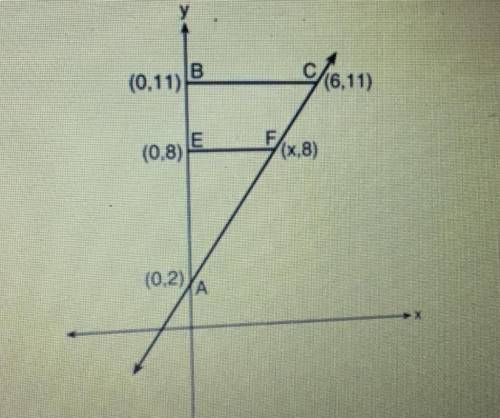 In the coordinate plane below, ABC is similar to AEF. What is the value of x? Find the slope first.