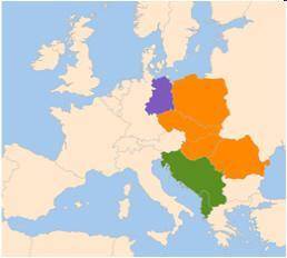Look at the map below.

A map titled Client notes in Eastern Europe with the following highlighted