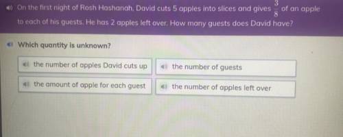 On the first night of Rosh Hashanah, David cuts 5 apples into slices and gives of an apple 8 to eac