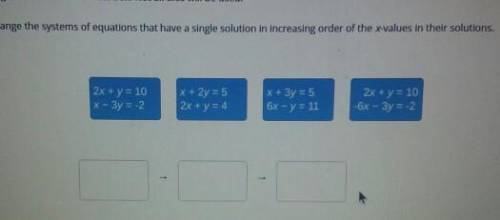 Arrange the systems of equations that have a single solution in increasing order of x values in the