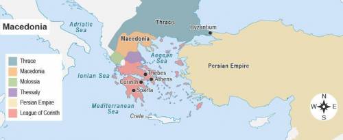 This map shows Macedonia and the Greek city-states. A map titled Macedonia. A key shows Macedonia a