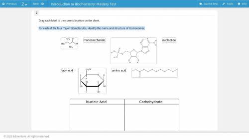 For each of the four major biomolecules, identify the name and structure of its monomer.

help fas