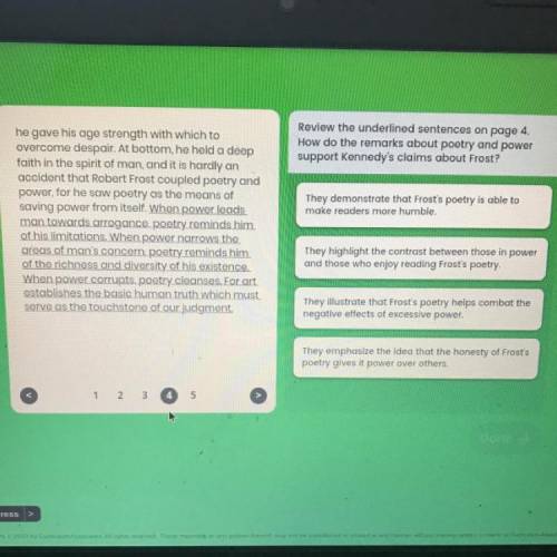 review the underlined sentences on page 4. How do the remarks about poetry and peer support Kennedy