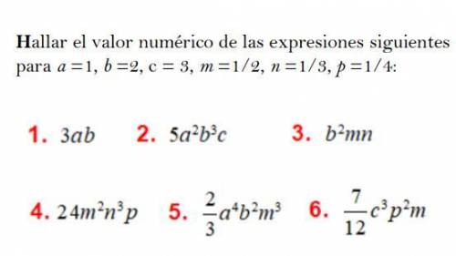 Hallar el valor numérico de las expresiones siguientes Hallar el valor numérico de las expresiones