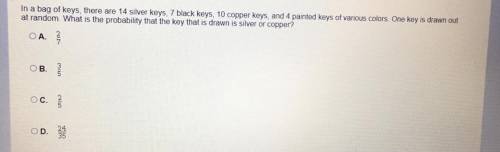 In a bag of keys, there are 14 silver keys, 7 black keys, 10 copper keys, and 4 painted keys of var