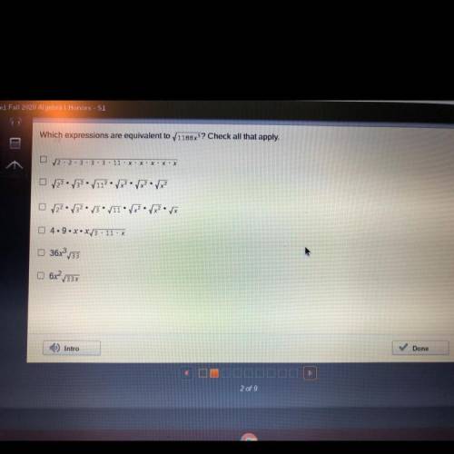 Which expressions are equivalent to square root 1188x^5? Check all that apply