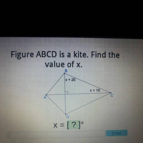 Abcd is a kite. Find the value of X 
X+20 
X+10