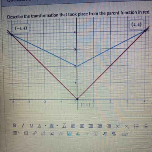 I NEED HELP ASAPPPP !!

Describe the transformation that took place from the parent function in re