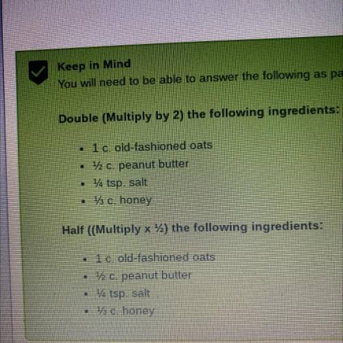 What are the double and half amounts for each ingredient?