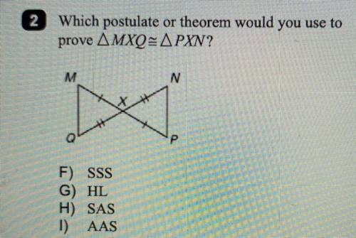 Which postulate or theorem would you use to prove triangle MXQ congruent to triangle PXN