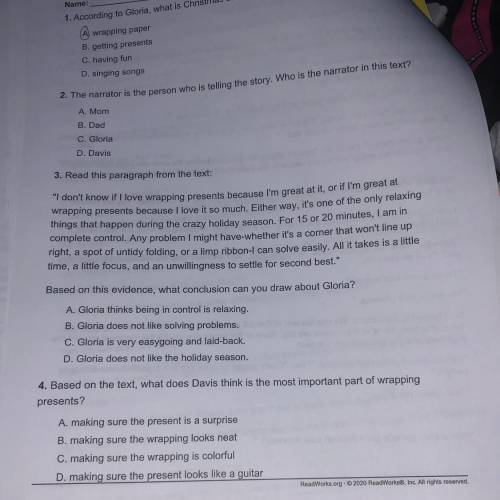 THE STORY IS ”wrapping up a little bit of trouble”
I need help on 2,3, and 4...