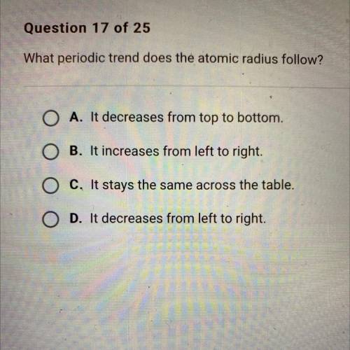 What periodic trend does the atomic radius follow?