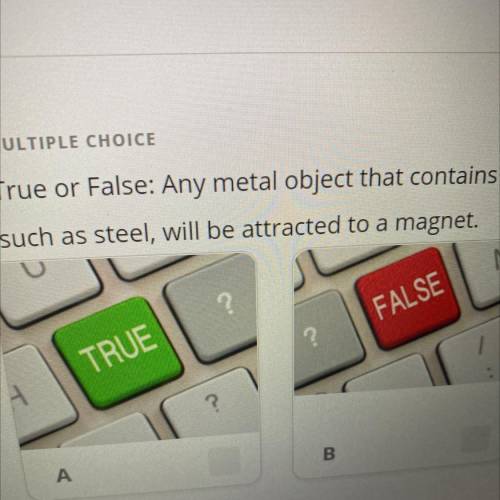 MULTIPLE CHOICE

True or False: Any metal object that contains iron,
such as steel, will be attrac