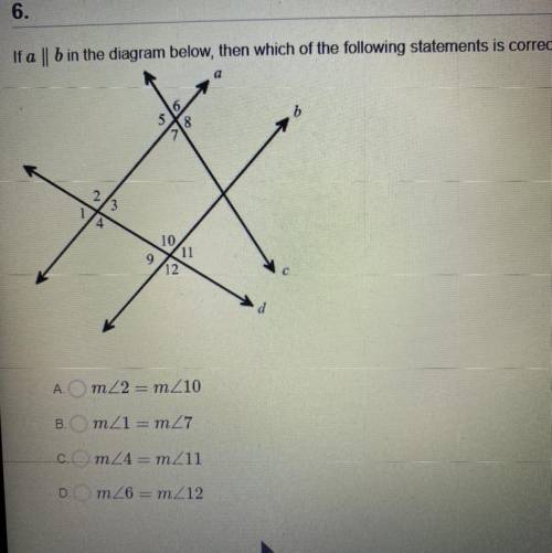 If a || b in the diagram then which of the following statements is correct