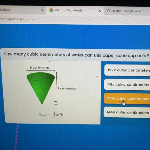 How many cubic centimeters of water can this paper cone cup hold?