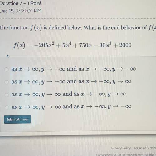 What is the end behavior of f(x)?