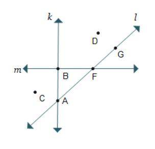 What are 3 collinear points on line l

A. points A, B, and F
B. points A, F, and G
C. points B, C,
