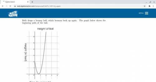 beth drops a bouncy ball, which bounces back up again. the graph below shows the beginning path f t