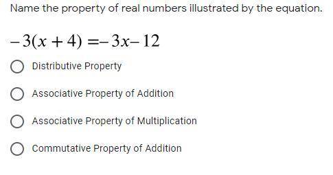 Name the property of real numbers illustrated by the equation.