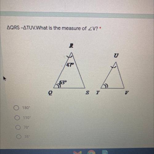 AQRS -ATUV.What is the measure of ZV? *
R
U
47
ST