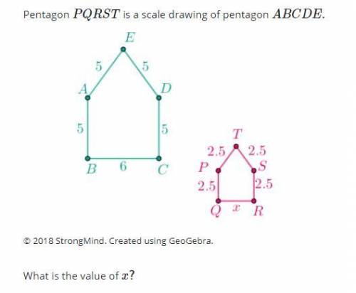 Pentagon PQRST is a scale drawing of pentagon ABCDE.

All side lengths of pentagon ABCDE are 5 exc