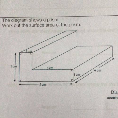 The diagram shows a prism.
Work out the surface area of the prism.