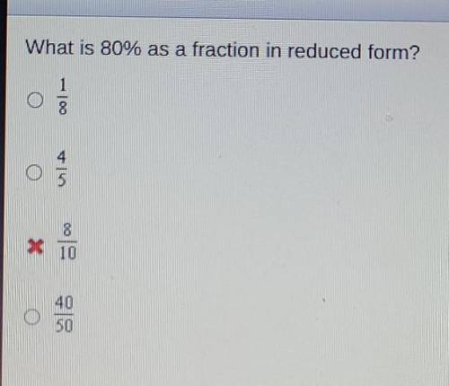 What is 80% as a fraction in reduced form? 4 118 * 10 O