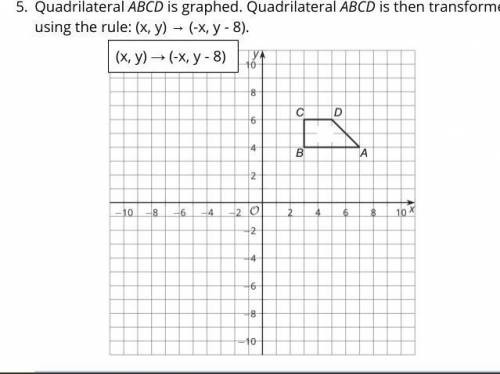 Where is Point A’ located after quadrilateral ABCD has transformed using the rule: (x, y) → (-x, y