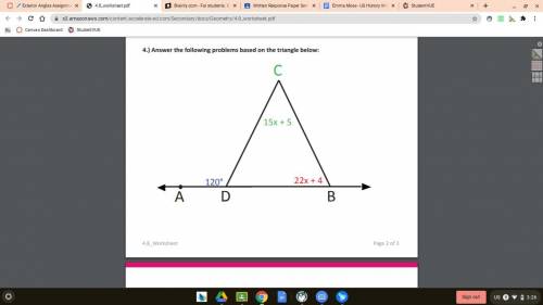 Find x. 
find the measurement of angle b
find the measurment of angle c