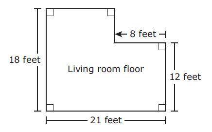Carmen’s living room floor has the shape and dimensions shown in this diagram. What is the area of