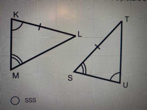 Which triangle congruence is this?
SSS
SAS
AAS
ASA
HL