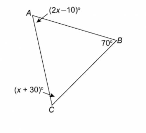 What is the measure of angle A in the triangle?