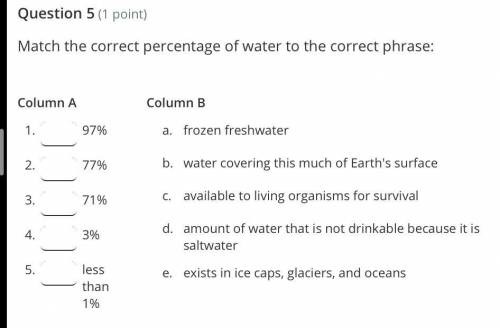 Match the correct percentage of water to the correct phrase