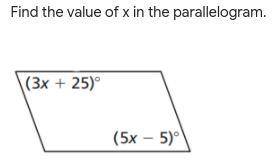 Find the value of x in the parallelogram.