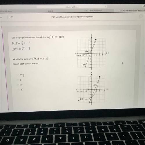 Use the graph that shows the solution to f(x) = g(x).

f(x) = {x - 3
g(x) = 2* - 4
g(x)
-2
2 3 4
W