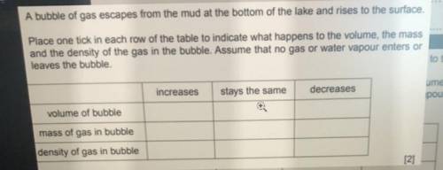 A bubble of gas escapes from the mud at the bottom of the lake and rises to the surface. Place one