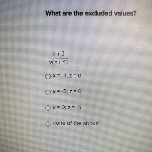 What are the excluded values? x+3/y(z+5)