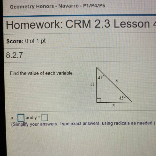 TIMED 
What is the value of x and y??