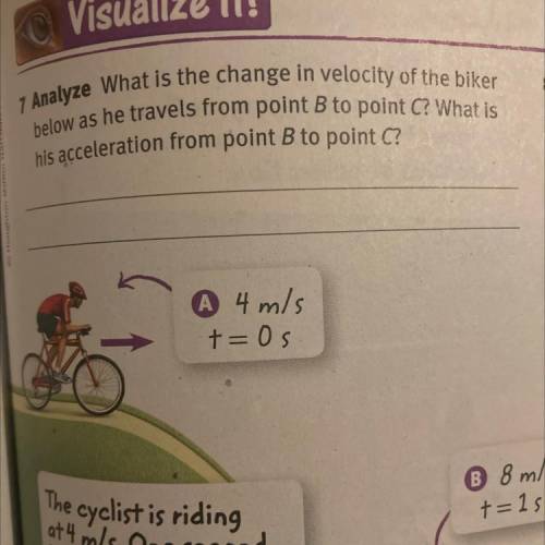 what is the change in the velocity of the biker below as he travels from point b to point c ? .....