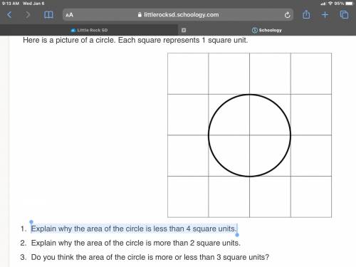 Here is a picture of a circle. Each square represents 1 square unit.