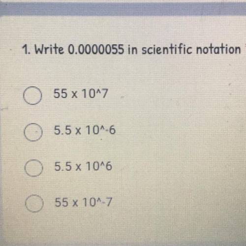 Write 0.0000055 in scientific notation