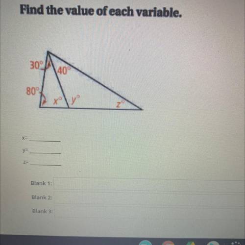 Your answer will be gladly appreciated!I will mark the brainiest!

Find the value of each variable