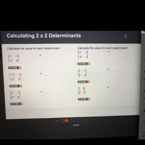 (help)Calculate the value for each determinant: