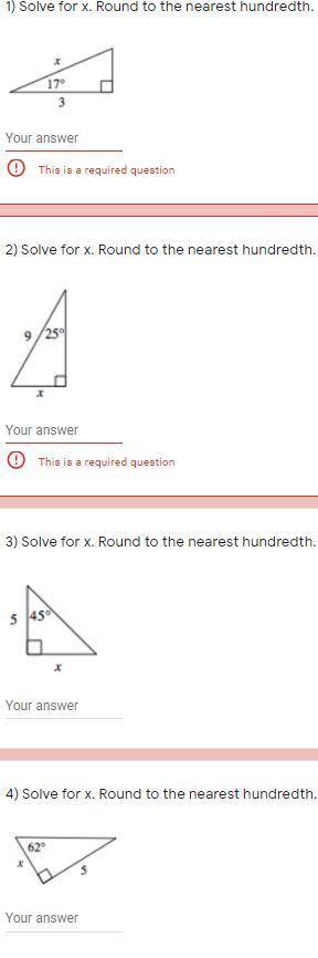 Solve for x. Round to the nearest hundredth