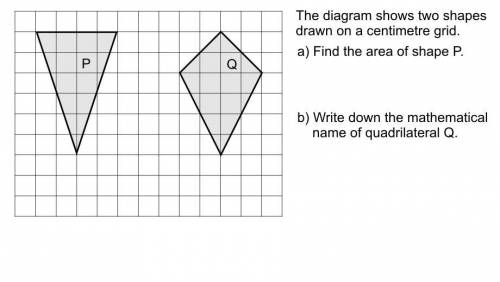 The area of shape P and then mathematical name of quadrilateral Q
