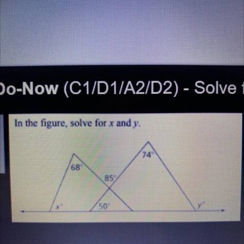 In the figure, solve for x and y.