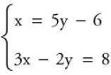 Write the expression you can substitute forX in 3x-2y=8 to solve the system below.
