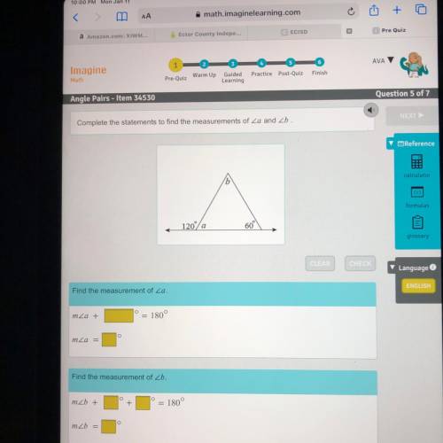 Complete the statements to find the measurements of Za and Zb.