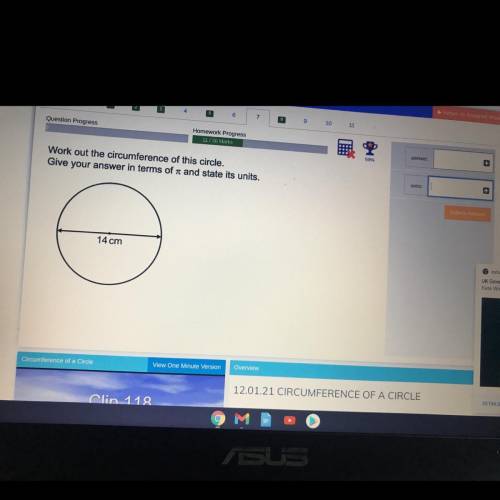 Work our the circumference of this circle

give your answer in terms of pie and state it’s units